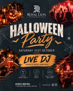 Whats on in Walsall. Halloween party at the Royal Lion
